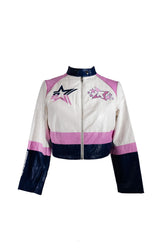 Plus Size Cropped Faux Leather Colorblock Zip-Up Jacket