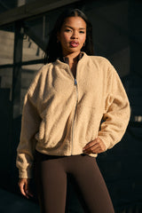 Boucle Zip-Front Bomber Jacket