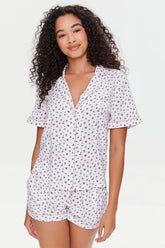 Floral Print Shirt & Shorts Pajama Set
