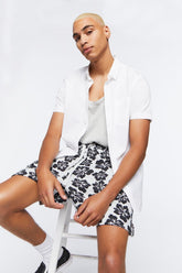 Tropical Floral Print Drawstring Shorts