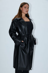 Plus Size Faux Leather Trench Coat