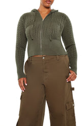 Plus Size Cable Knit Zip-Up Hoodie