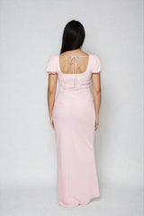 Puff-Sleeve Satin Maxi Dress