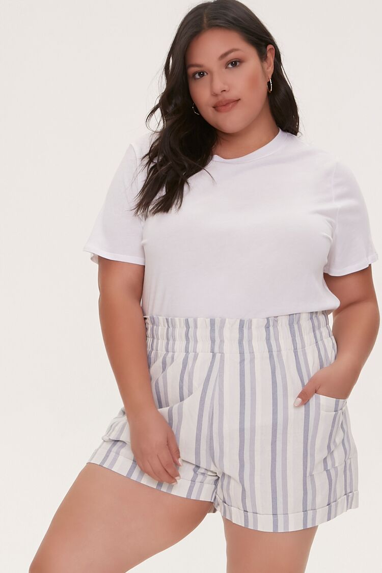 Plus Size Striped Paperbag Shorts