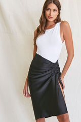 Ruched Drawstring Satin Skirt