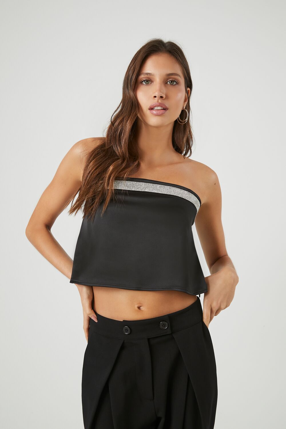 Rhinestone Strapless Crop Top
