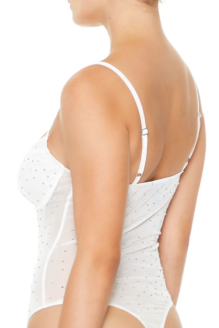 Rhinestone Mesh Thong Bodysuit