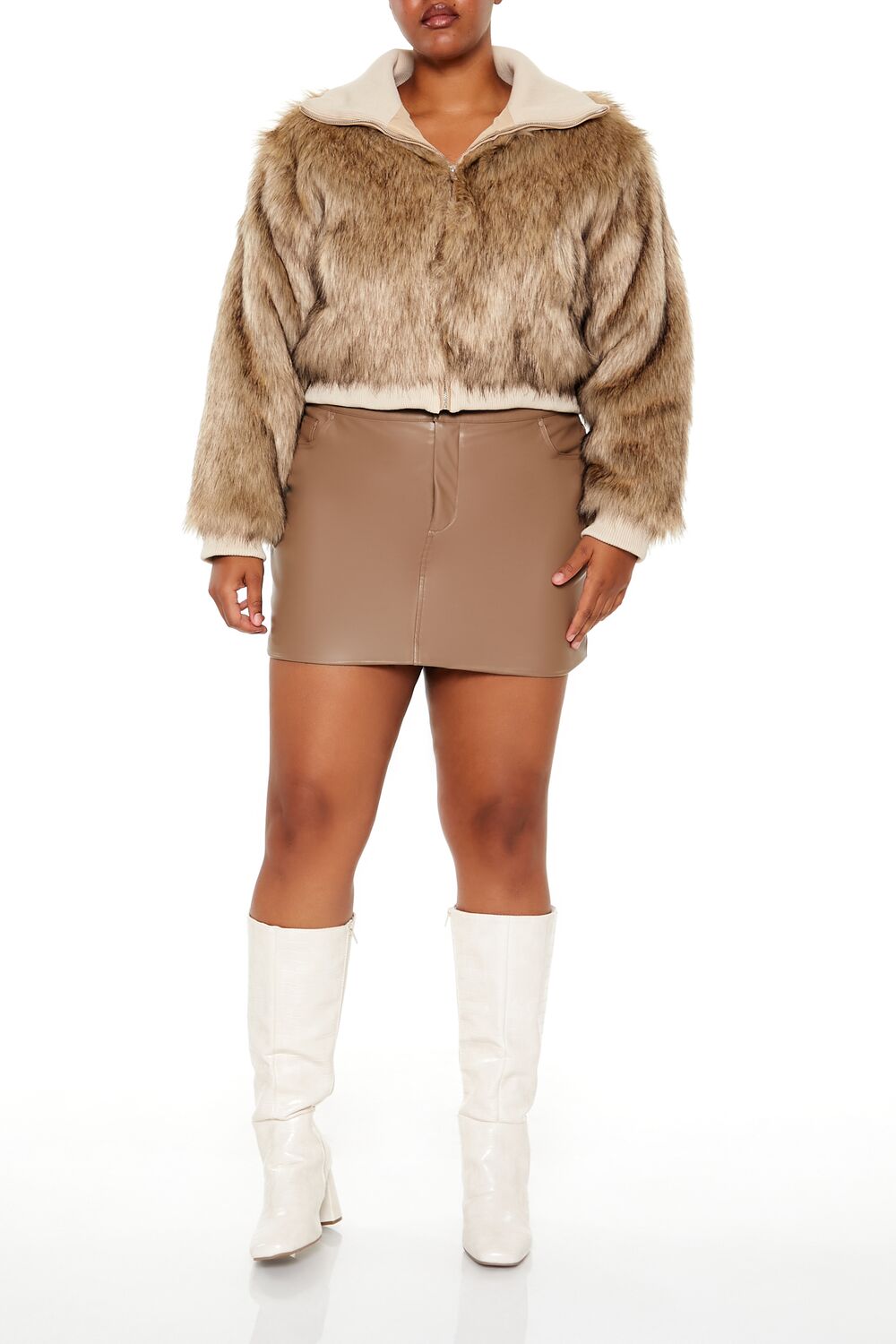 Plus Size Cropped Faux Fur Jacket