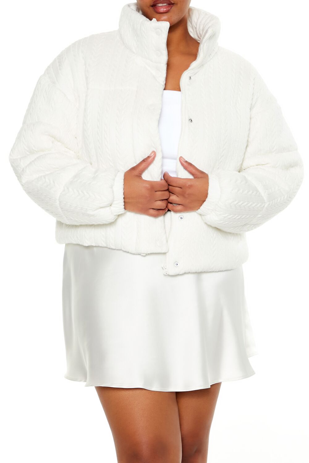 Plus Size Cable Knit Puffer Jacket