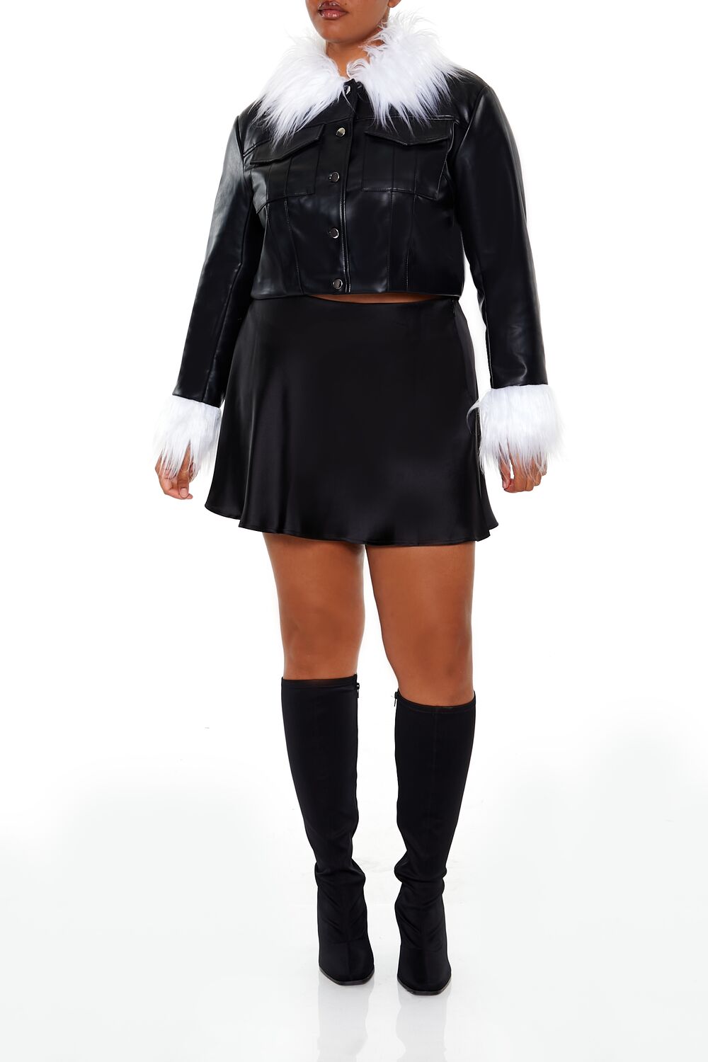Plus Size Faux Fur-Trim Shacket