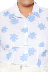 Plus Size Floral Print Cropped Shirt