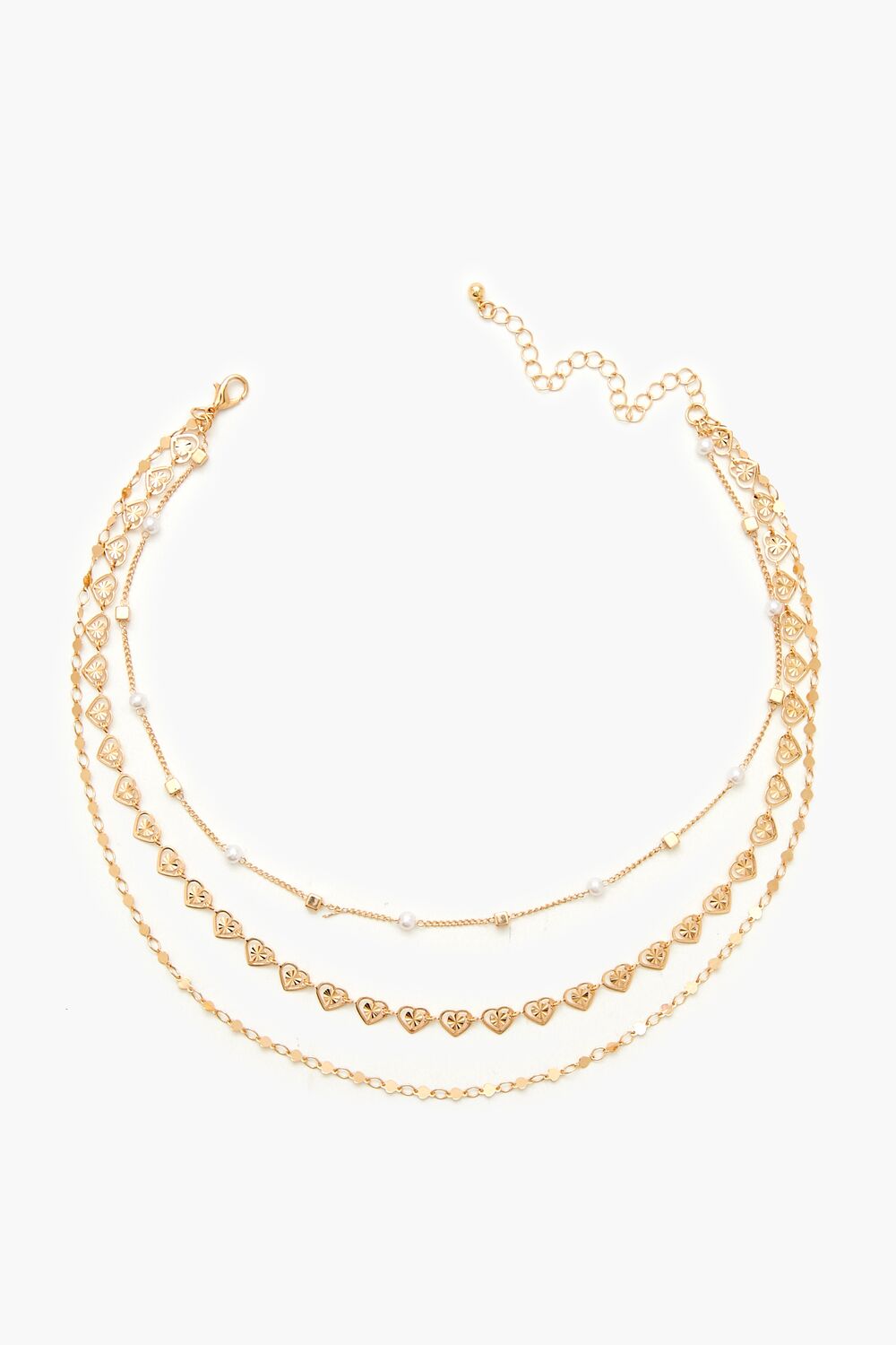 Layered Faux Pearl Heart Necklace