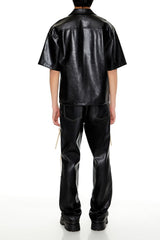 Two-Tone Faux Leather Flare Pants