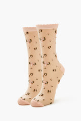 Flower Print Mesh Crew Socks