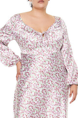 Plus Size Satin Floral Maxi Dress